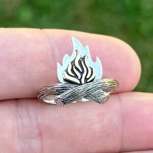 Sterling Silver Campfire Ring with Bronze Flame